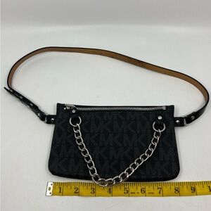 Michael Kors Signature Logo Fanny Pack Belt Bag Chain Zipper Wallet Black Sz M